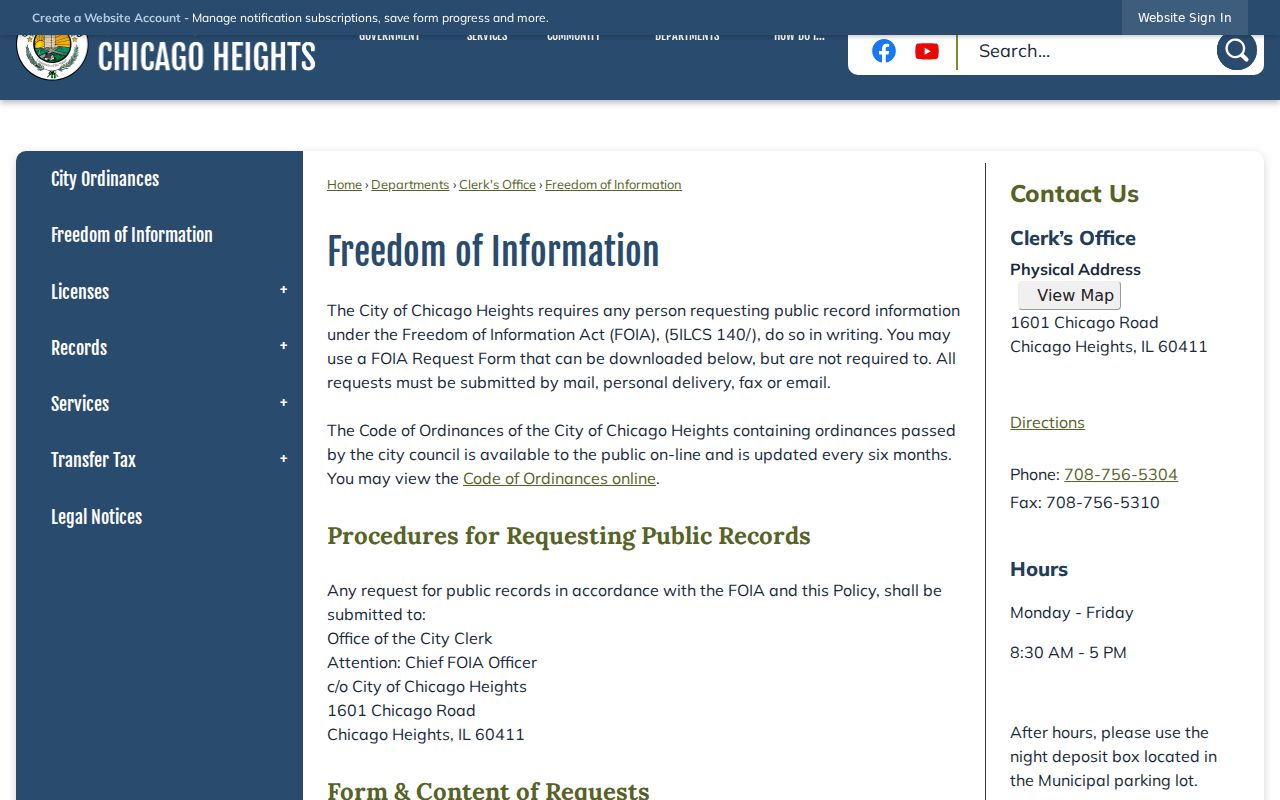 Chicago Heights Freedom of Information request guidance