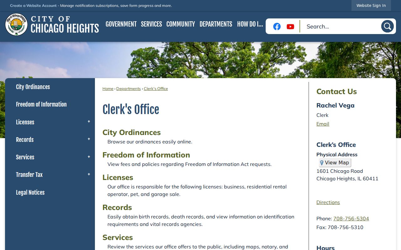 Chicago Heights Clerk office records desk