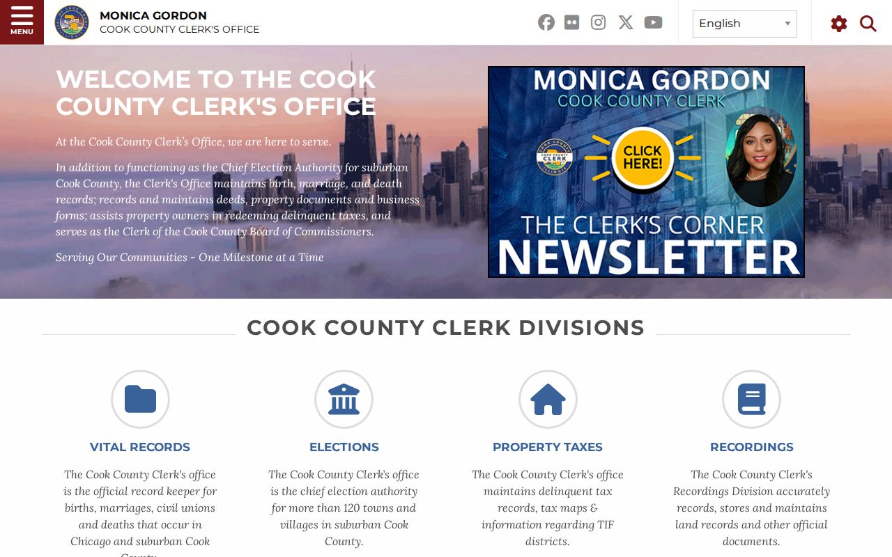 Cook County Clerk service page for Chicago Heights record searches