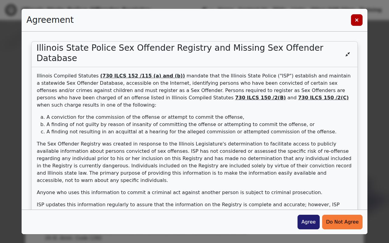 Illinois State Police registry disclaimer for lawful Chicago Heights neighbor research