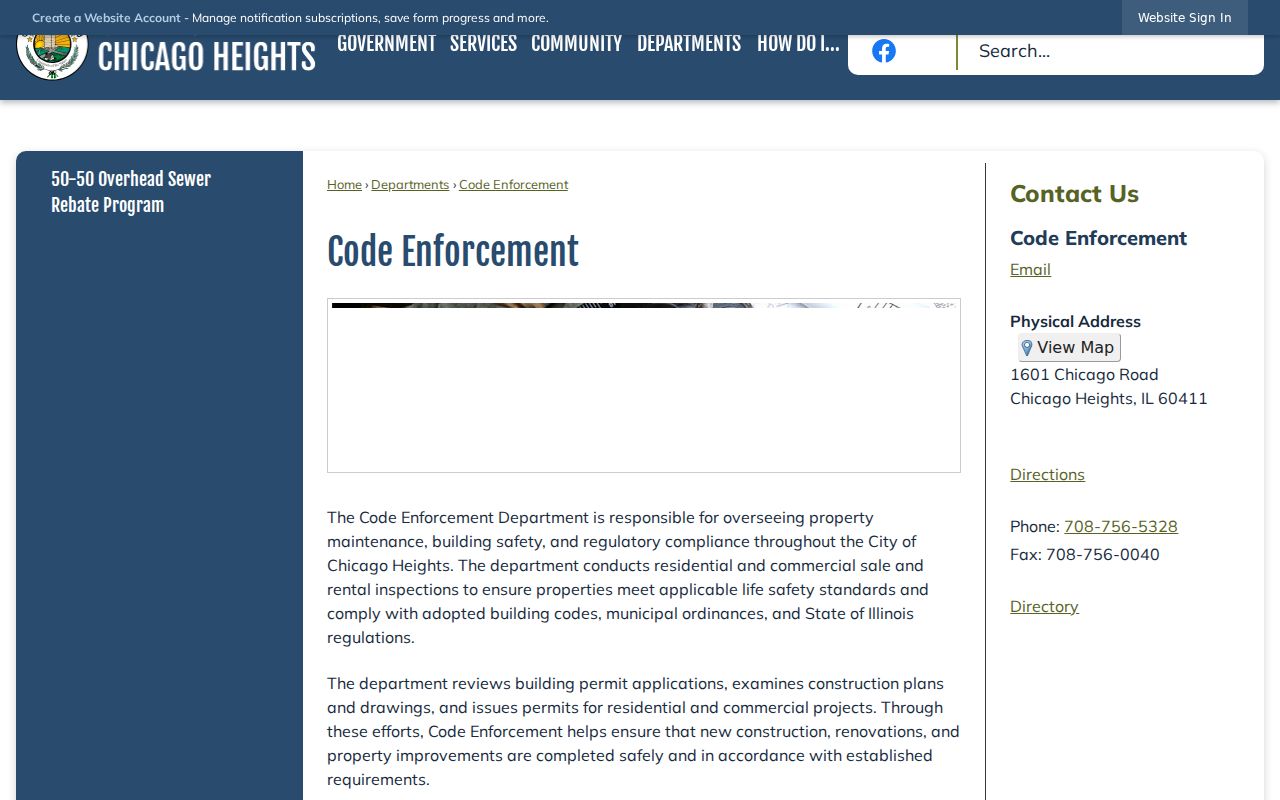Chicago Heights street directory Code Enforcement office page