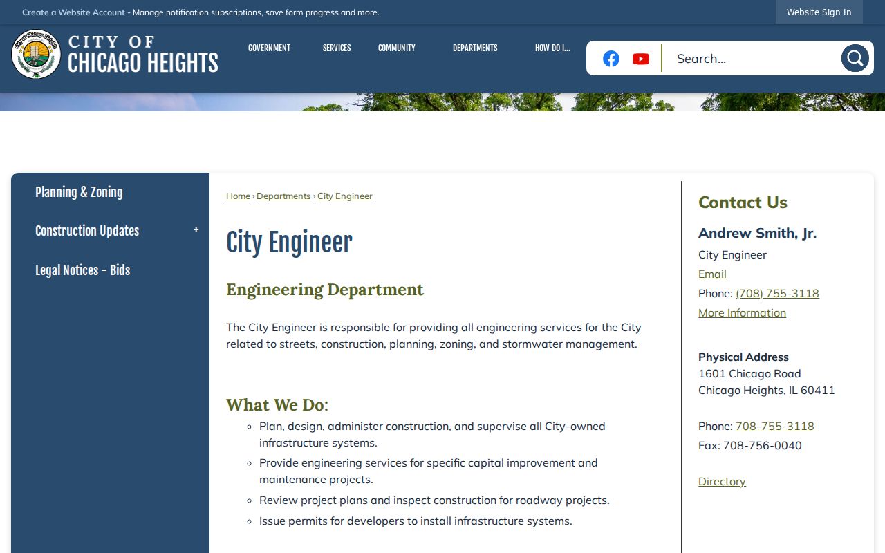 Chicago Heights street directory City Engineer records source